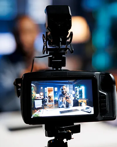 Camera recording an interview